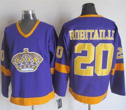 Los Angeles Kings #20 Luc Robitaille Purple Yellow CCM Throwback Stitched NHL Jersey
