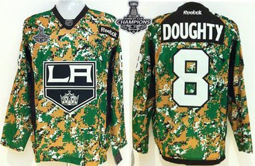 Los Angeles Kings #8 Drew Doughty Camo Veterans Day Practice 2014 Stanley Cup Champions Stitched NHL Jersey