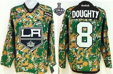 Los Angeles Kings #8 Drew Doughty Camo Veterans Day Practice 2014 Stanley Cup Finals Stitched NHL Jersey