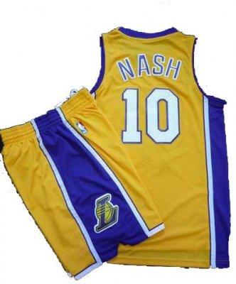 Los Angeles Lakers 10 Steve Nash Yellow Revolution 30 Swingman NBA Jersey & Shorts Suit