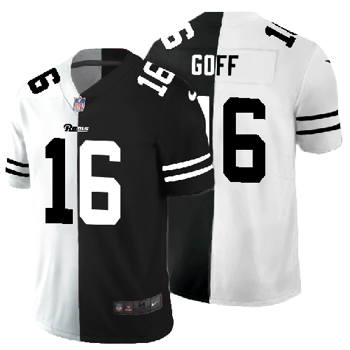 Los Angeles Rams #16 Jared Goff Men's Black V White Peace Split Nike Vapor Untouchable Limited NFL Jersey