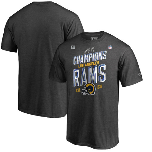 Los Angeles Rams NFL Pro Line By Fanatics Branded 2018 NFC Champions Trophy Collection Locker Room Big & Tall T-Shirt Heather Charcoal