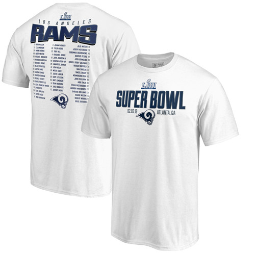 Los Angeles Rams NFL Pro Line By Fanatics Branded Super Bowl LIII Bound Safety Blitz Roster T-Shirt White