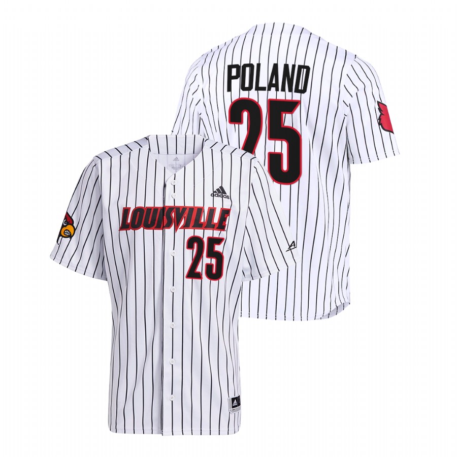 Louisville Cardinals Jared Poland Men White College Baseball Pinstripe Jersey