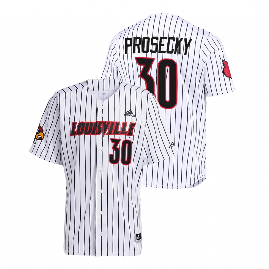 Louisville Cardinals Michael Prosecky Men White College Baseball Pinstripe Jersey