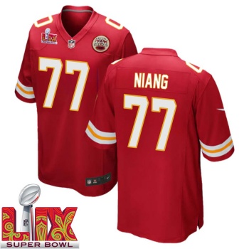 Lucas Niang No 77 Men Super Bowl LIX Kansas City Chiefs Home Game 2025 Jersey- Replica