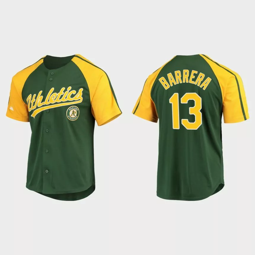 Luis Barrera Oakland Athletics Replica Button-Down Raglan Jersey – Green