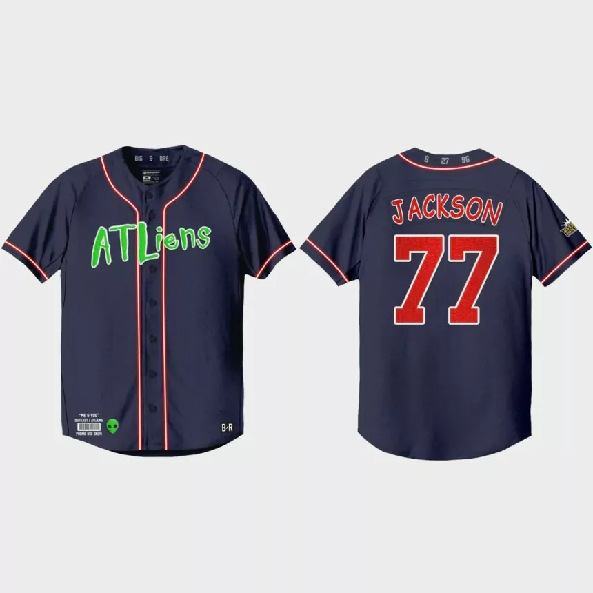 Luke Jackson Atlanta Braves 25th Anniversary Baseball Outkast Jersey – Navy