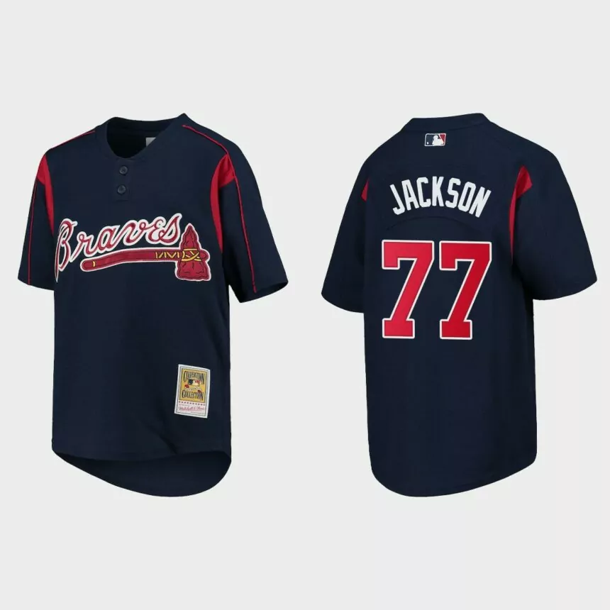 Luke Jackson Atlanta Braves Cooperstown Mesh Batting Practice Jersey – Navy