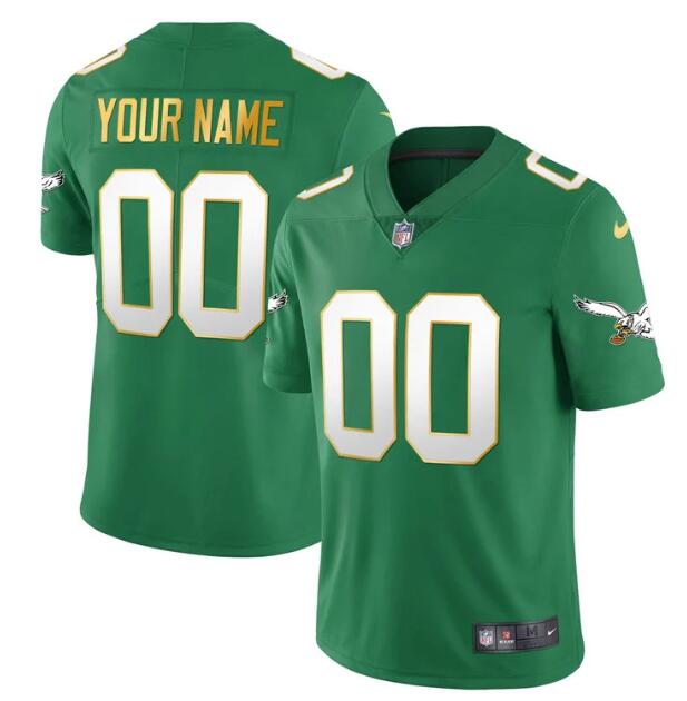MEN'S?CUSTOM PHILADELPHIA?EAGLES?NIKE?STITCHED?GOLD TRIM JERSEY