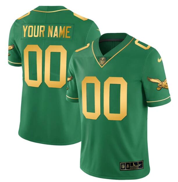 MEN'S?CUSTOM PHILADELPHIA?EAGLES?NIKE?STITCHED?KELLY GOLD JERSEY