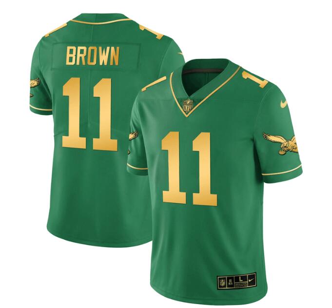 MEN'S PHILADELPHIA EAGLES NIKE STITCHED KELLY GOLD A.J.BROWN JERSEY