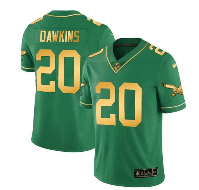 MEN'S PHILADELPHIA EAGLES NIKE STITCHED KELLY GOLD BRIAN DAWKINS JERSEY