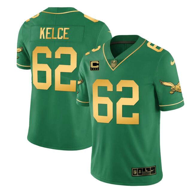MEN'S PHILADELPHIA EAGLES NIKE STITCHED KELLY GOLD JASON KELCE JERSEY