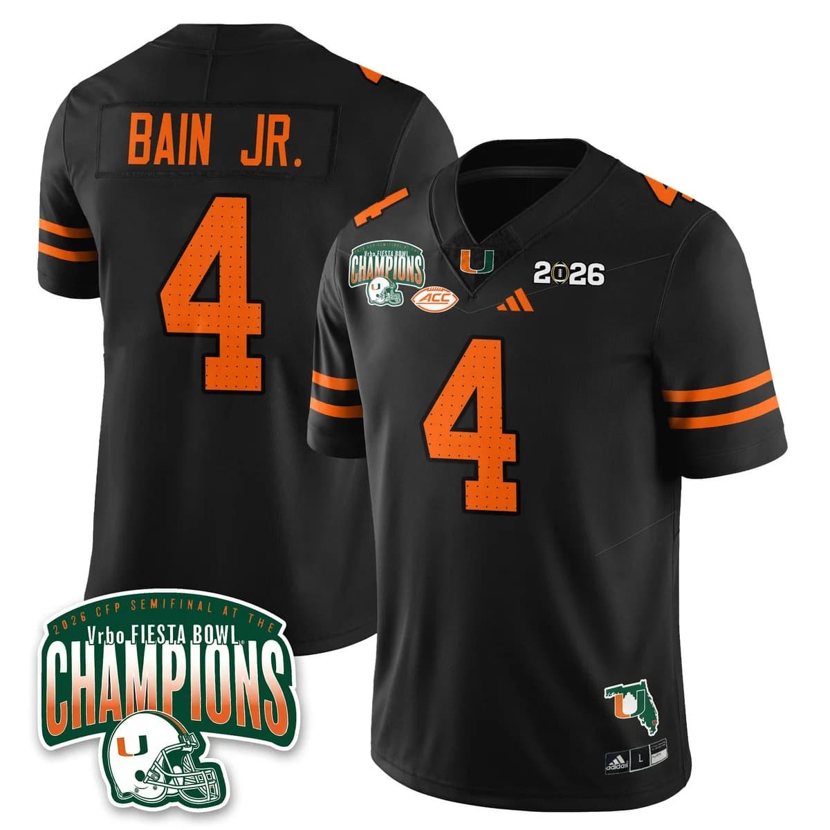 MIA Miami Hurricanes Football Vapor Limited Jersey - Fiesta Bowl Champions - All Stitched Rueben Bain Jr. 4