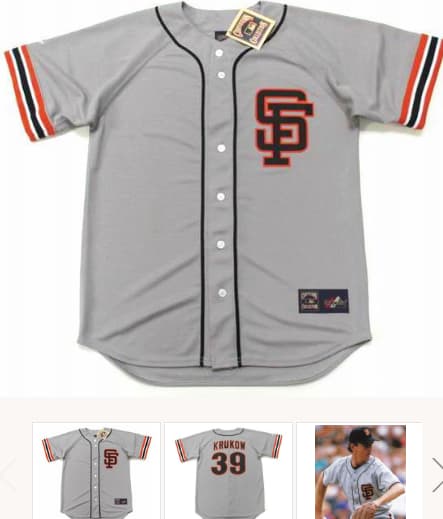 MIKE KRUKOW San Francisco Giants 1989 Away Majestic Baseball Throwback Jersey
