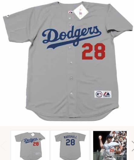 MIKE MARSHALL Los Angeles Dodgers 1974 Away Majestic Throwback Baseball Jersey