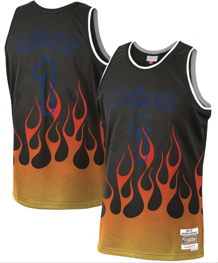 Magic 1 Penny Hardaway Black 1994-95 Hardwood Classics Flames Swingman Jersey