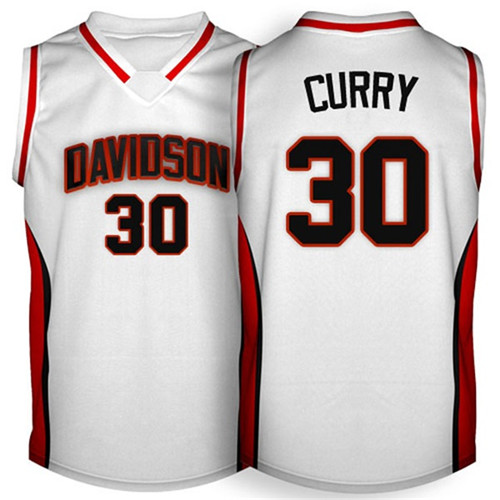 Male Davidson Wildcats White Stephen Curry College Basketball Jersey 1