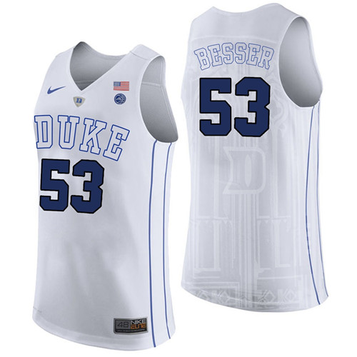 Male Duke Blue Devils White Brennan Besser College Basketball Performance Jersey