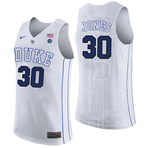 Male Duke Blue Devils White Dahntay Jones College Basketball Performance Jersey