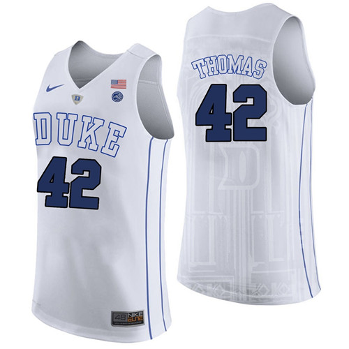 Male Duke Blue Devils White Lance Thomas College Basketball Performance Jersey