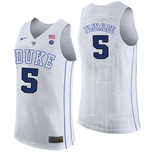 Male Duke Blue Devils White Mason Plumlee College Basketball Performance Jersey