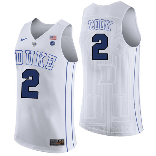 Male Duke Blue Devils White Quinn Cook College Basketball Performance Jersey