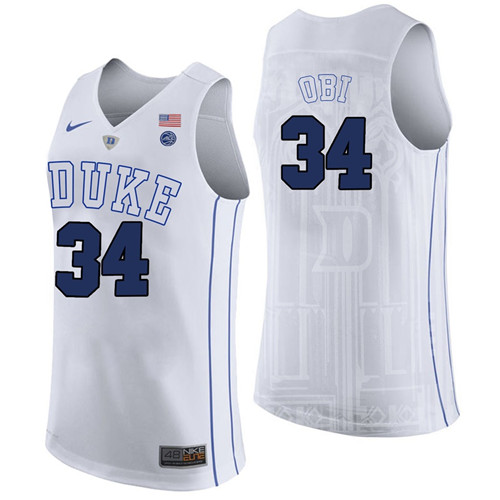Male Duke Blue Devils White Sean Obi College Basketball Performance Jersey