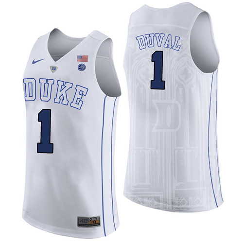 Male Duke Blue Devils White Trevon Duval College Basketball Performance Jersey