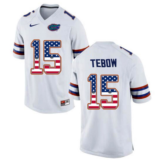 Male Florida Gators Tim Tebow White 2017 US Flag Jersey