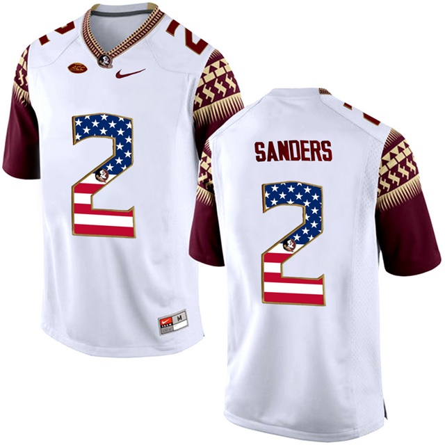 Male Florida State Seminoles Deion Sanders White 2017 US Flag Jersey