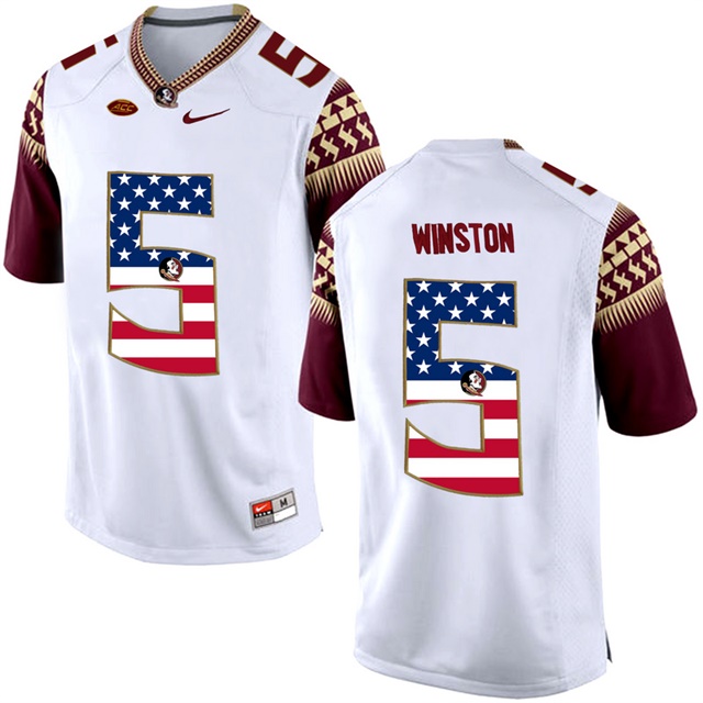 Male Florida State Seminoles Jameis Winston White 2017 US Flag Jersey