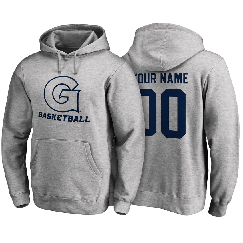 Male Georgetown Hoyas Heathered Gray Custom Name And Number Basketball Hoodie