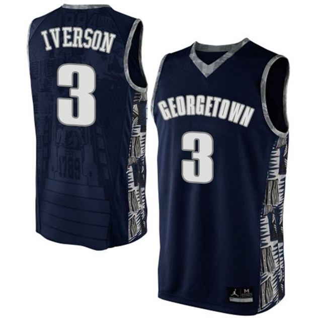 Male Georgetown Hoyas Navy Blue Allen Iverson College Basketball Jersey