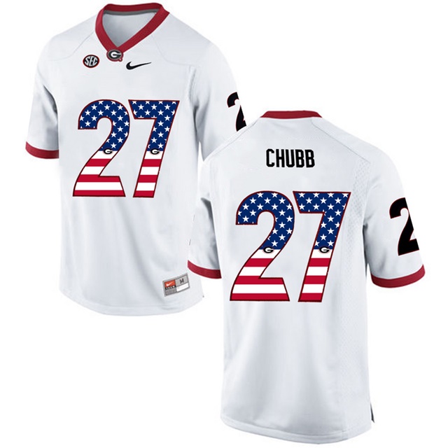 Male Georgia Bulldogs Nick Chubb White 2017 US Flag Jersey