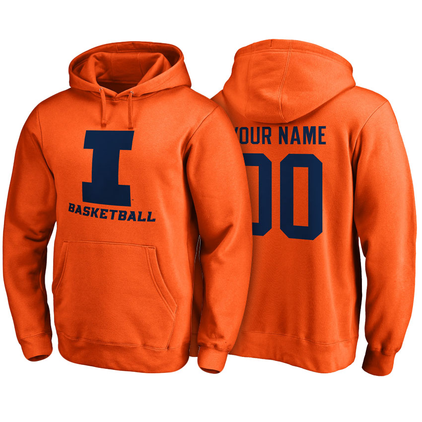 Male Illinois Fighting Illini Orange Custom Name And Number Basketball Hoodie