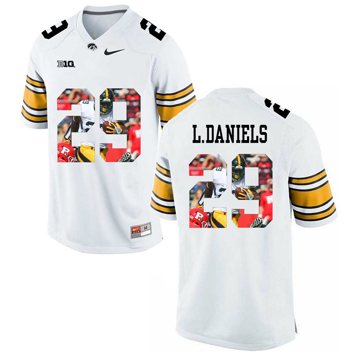 Male Iowa Hawkeyes White LeShun Daniels Jr. College Football Jersey