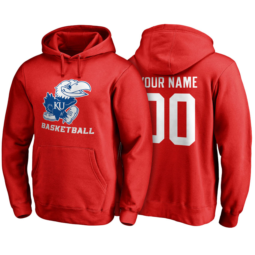 Male Kansas Jayhawks Red Custom Name And Number Basketball Hoodie
