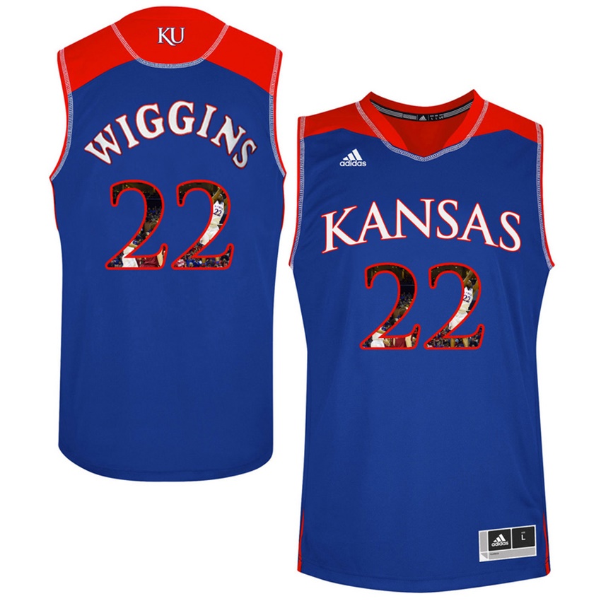 Male Kansas Jayhawks Royal Andrew Wiggins NCAA Basketball Jersey with Player Pictorial