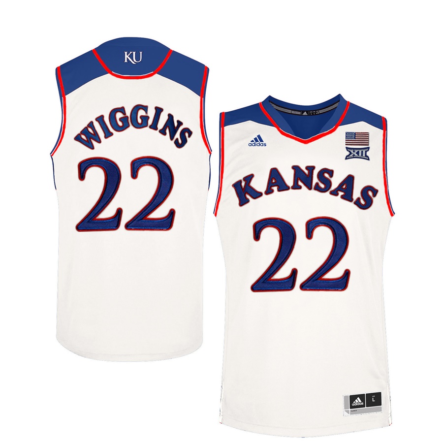 Male Kansas Jayhawks White Andrew Wiggins College Basketball Jersey1