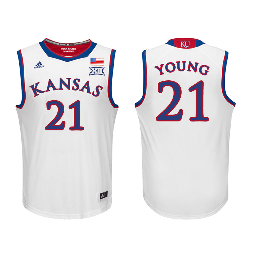 Male Kansas Jayhawks White Clay Young College Basketball Jersey
