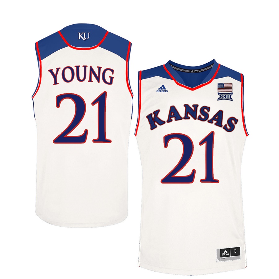 Male Kansas Jayhawks White Clay Young College Basketball Jersey1