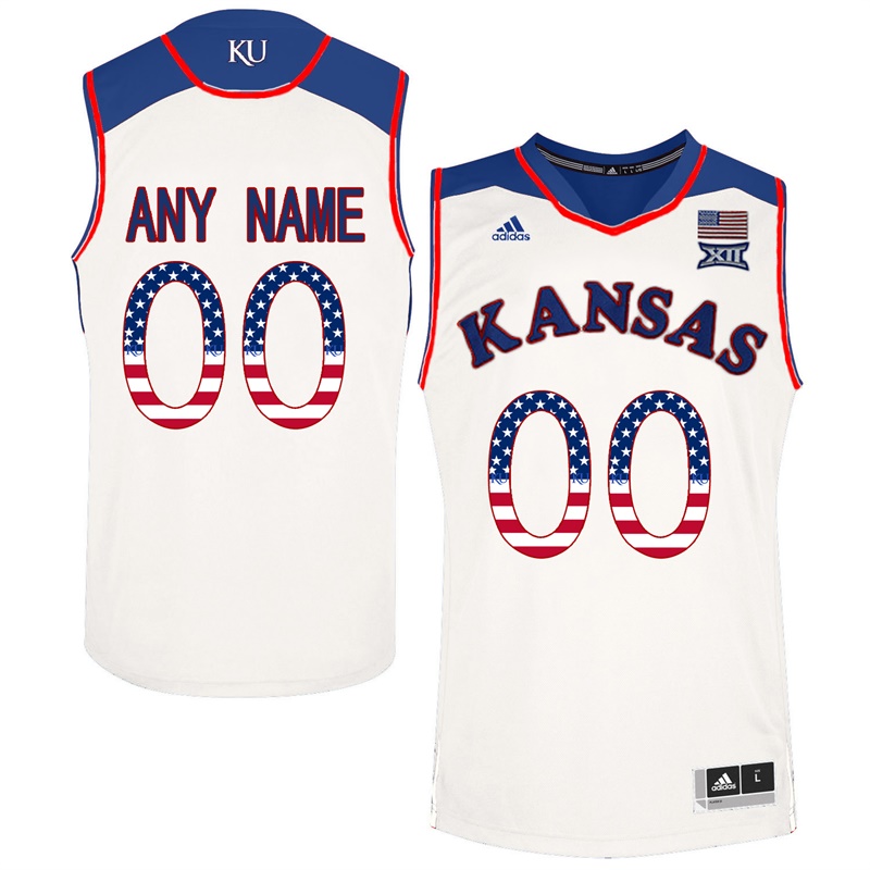 Male Kansas Jayhawks White College Basketball US Flag Fashion Customized Jersey