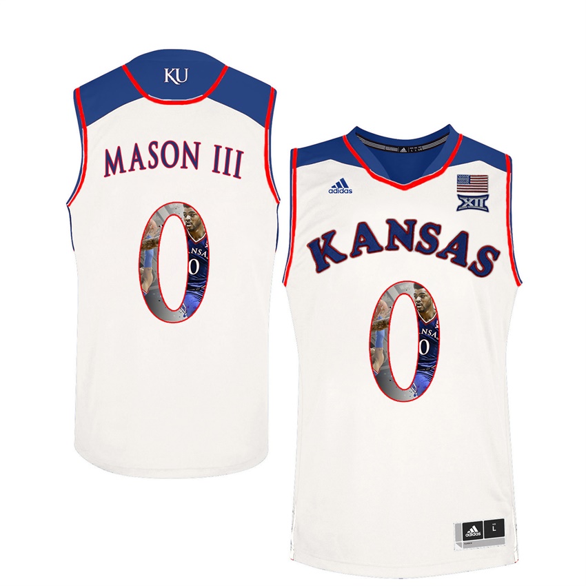 Male Kansas Jayhawks White Frank Mason III College Basketball Portrait Jersey