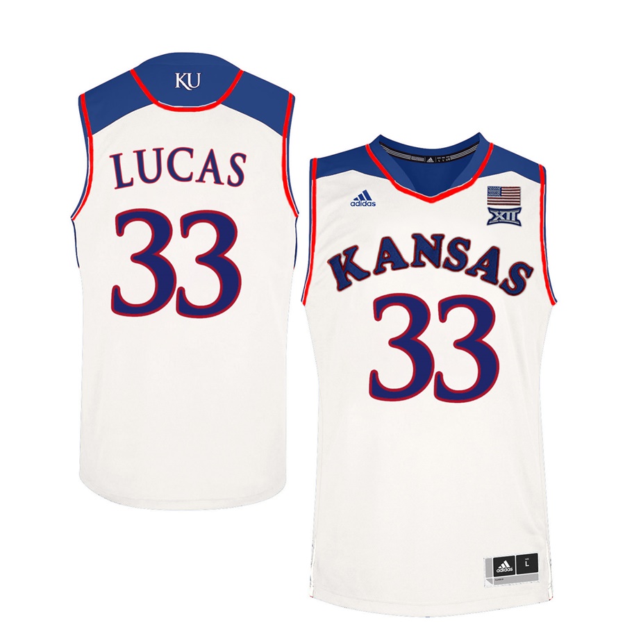 Male Kansas Jayhawks White Landen Lucas College Basketball Jersey