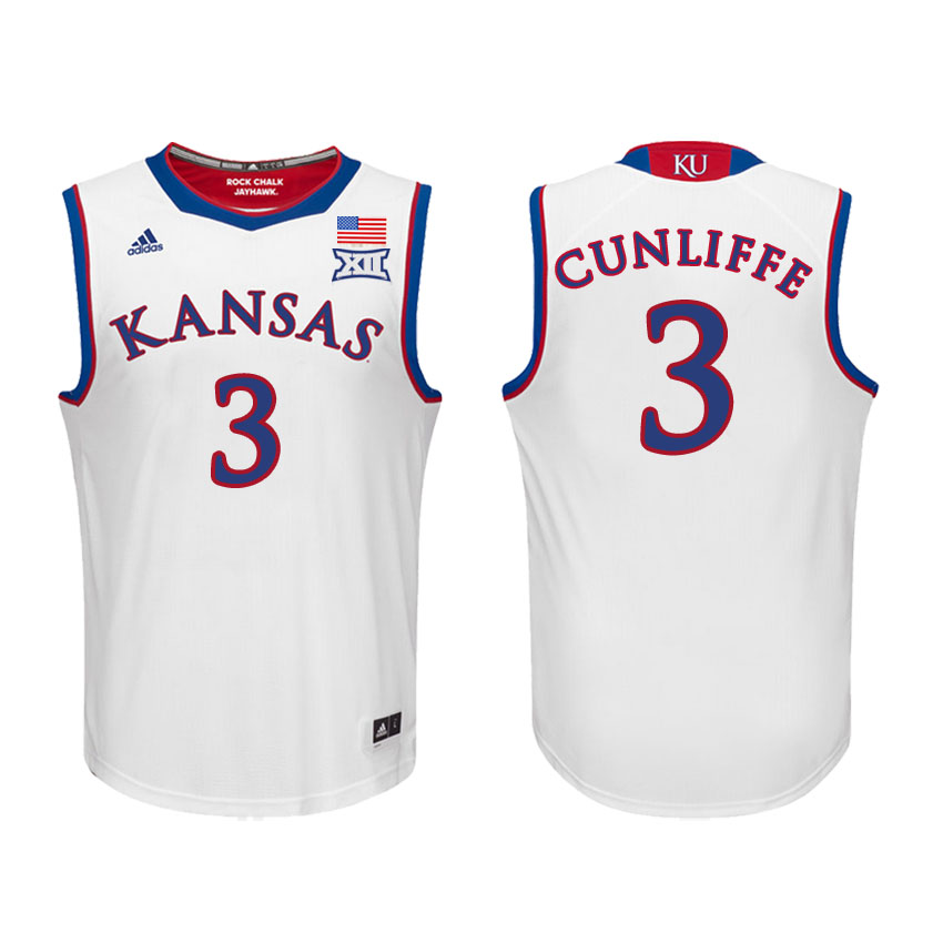 Male Kansas Jayhawks White Sam Cunliffe College Basketball Jersey
