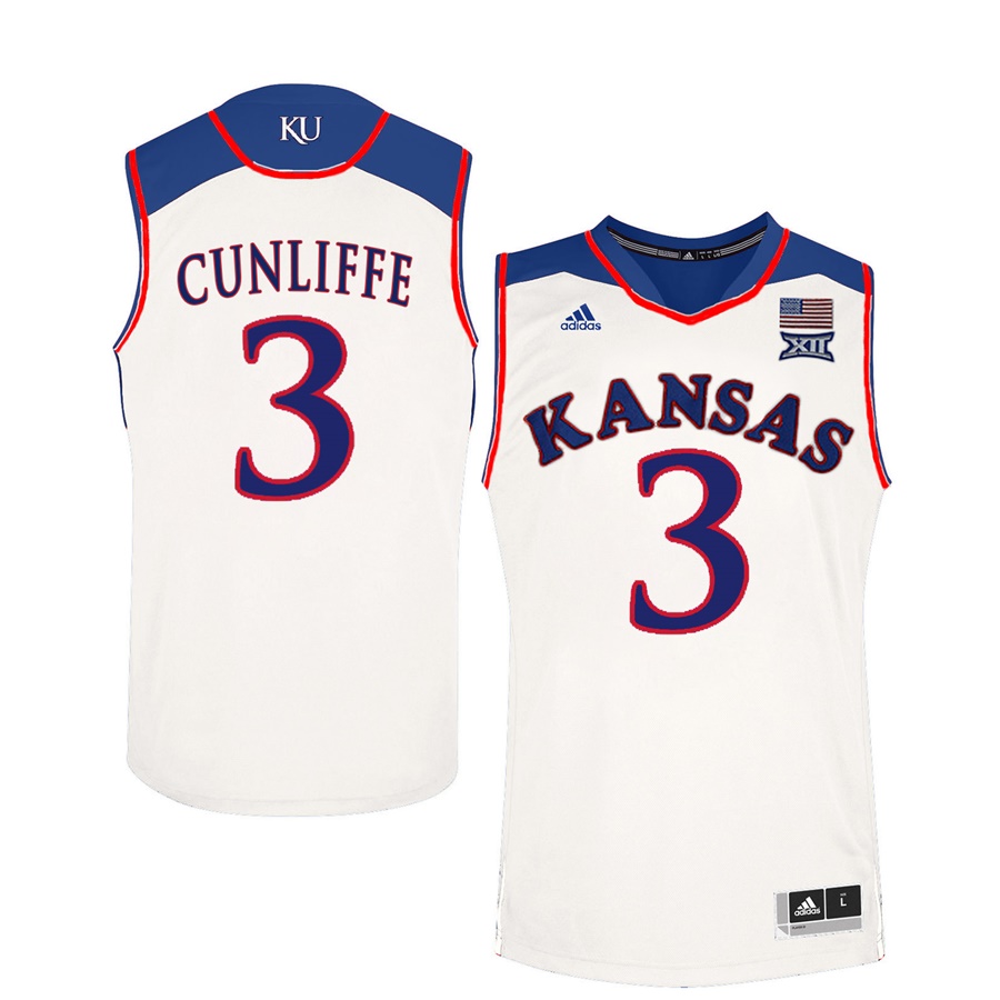 Male Kansas Jayhawks White Sam Cunliffe College Basketball Jersey1