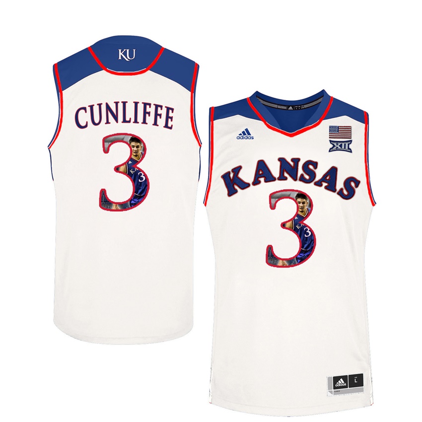 Male Kansas Jayhawks White Sam Cunliffe College Basketball Portrait Jersey