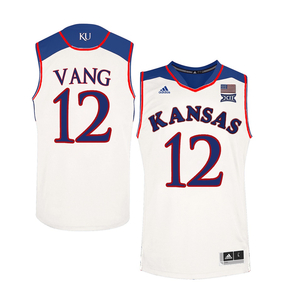 Male Kansas Jayhawks White Tucker Vang College Basketball Jersey